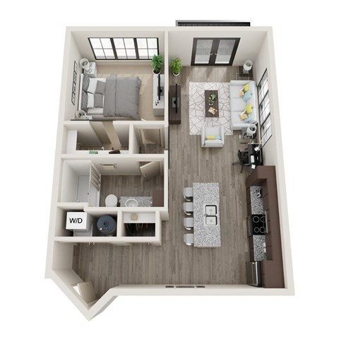Floor plan for 1 bed, 1 bath, 788 sqft